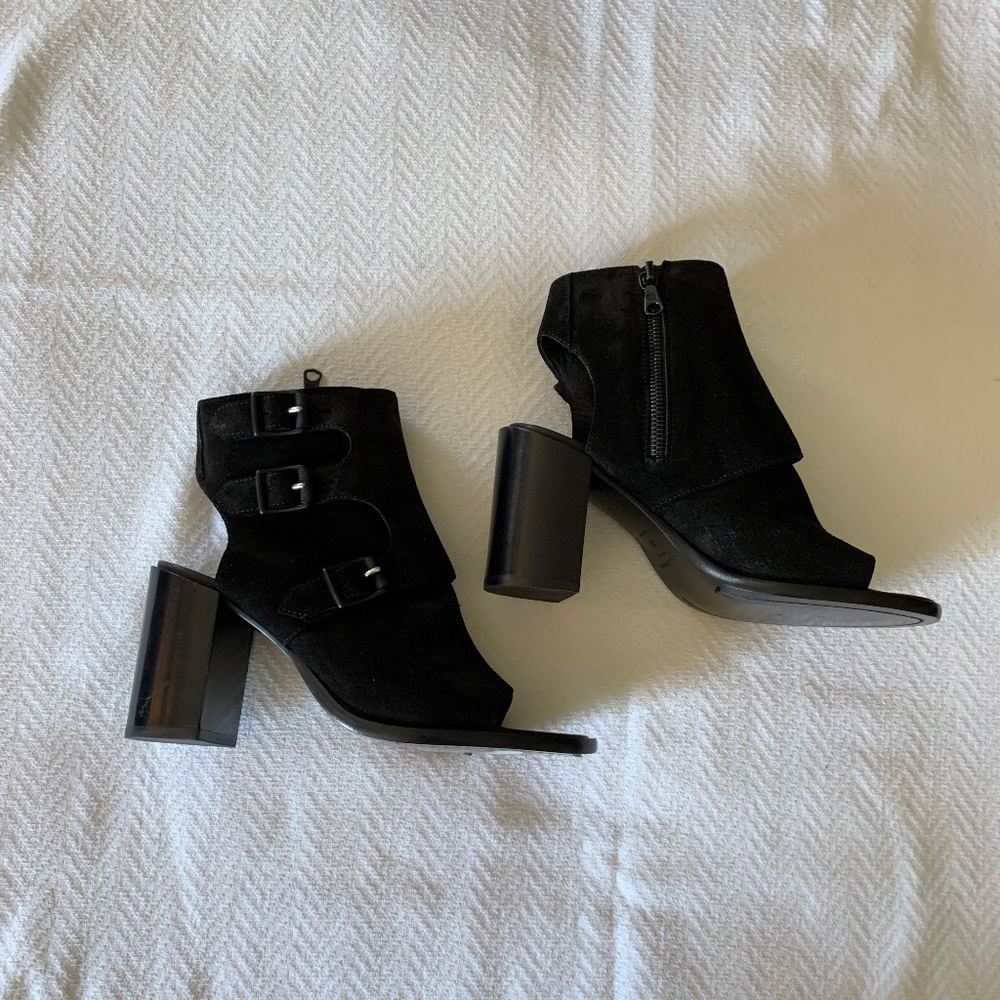 Rag and Bone Suede Open Toe Bootie, size 37, Black
